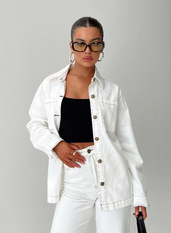 Studded Denim Top for a Glamorous and Bold StyleZephee Denim Shacket Cream