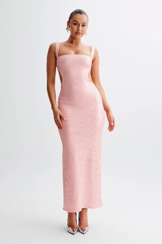 Maxi dresses with cut - out details on the sides for a modern edgeAdoria Sequin Cut Out Maxi Dress - Pale Pink Maxi dresses with cut - out details on the sides for a modern edgeAdoria Sequin Cut Out Maxi Dress - Pale Pink