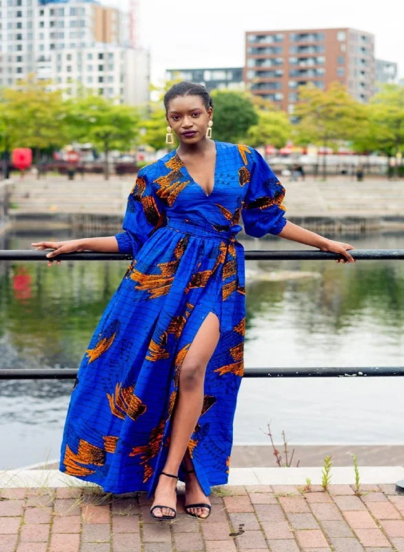 Maxi dresses with bow accents at the waist for a sweet appearanceAlisha Ankara Maxi Dress | Blue African Print Maxi dresses with bow accents at the waist for a sweet appearanceAlisha Ankara Maxi Dress | Blue African Print