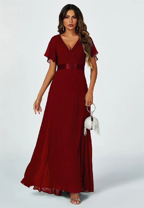 Maxi dresses with a belted empire waist for a more defined and flattering silhouetteAngel Sleeves Empire Waist Bridesmaid Dress In Wine Maxi dresses with a belted empire waist for a more defined and flattering silhouetteAngel Sleeves Empire Waist Bridesmaid Dress In Wine