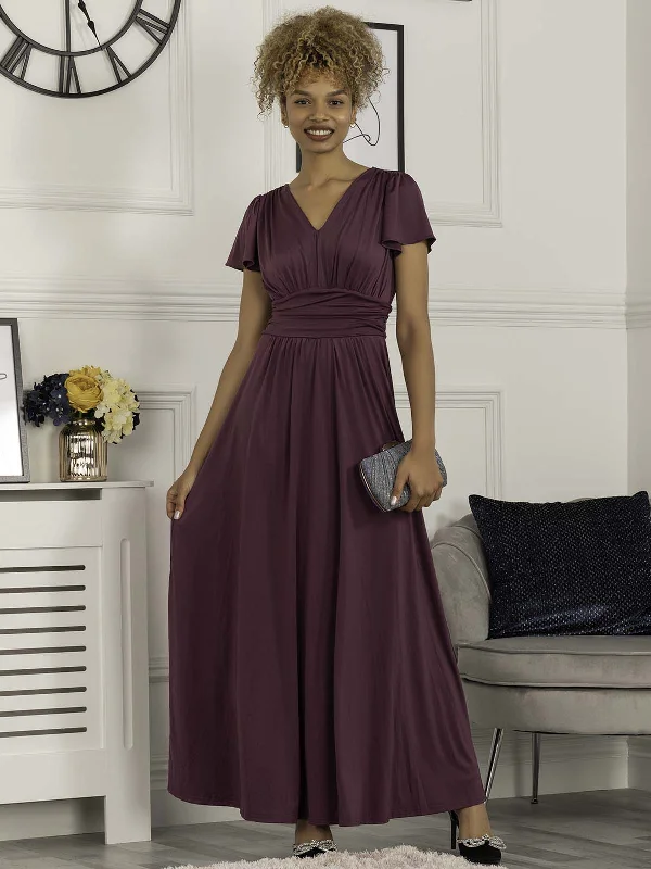 Maxi dresses with a belted empire waist for a more defined and flattering silhouetteCap Sleeve Jersey Maxi Dress , Dark Purple Maxi dresses with a belted empire waist for a more defined and flattering silhouetteCap Sleeve Jersey Maxi Dress , Dark Purple