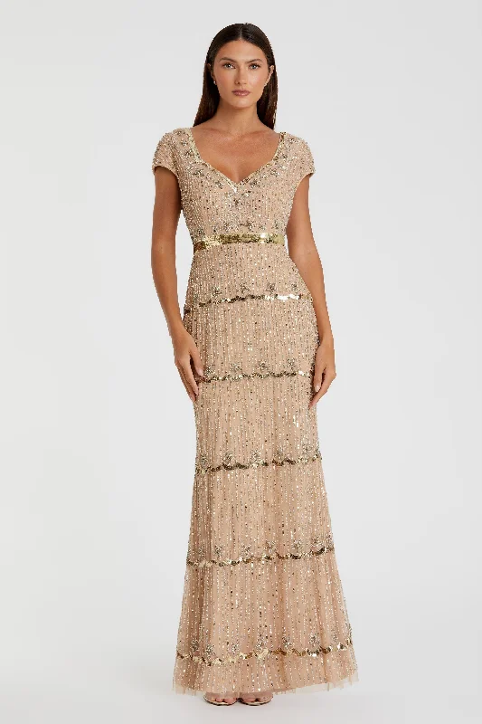 Maxi dresses with ribbed textures for a unique and tactile lookCap Sleeve Sweetheart Neckline Beaded Sequin Column Gown Maxi dresses with ribbed textures for a unique and tactile lookCap Sleeve Sweetheart Neckline Beaded Sequin Column Gown