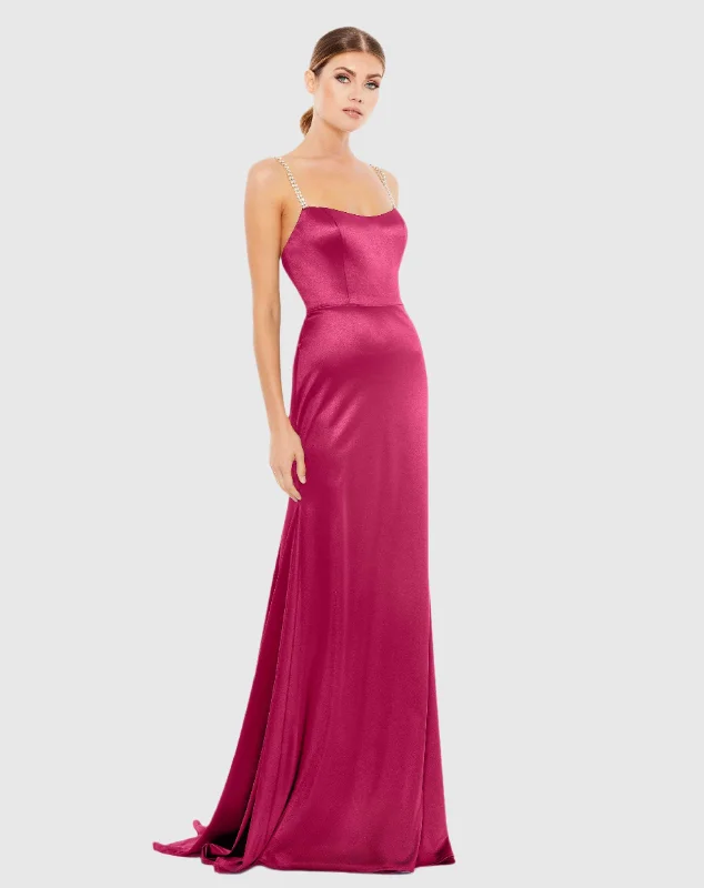 Maxi dresses with one - shoulder designs for a stylish and asymmetric lookCharmeuse Rhinestone Strap Trumpet Gown Maxi dresses with one - shoulder designs for a stylish and asymmetric lookCharmeuse Rhinestone Strap Trumpet Gown