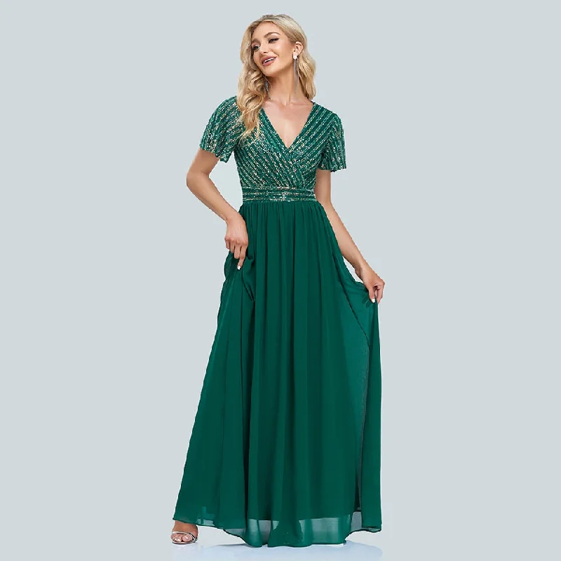Sequined maxi dresses for formal evening galasBerriesJam - Elegant V-Neck Sequins Chiffon Formal Evening Dress Sequined maxi dresses for formal evening galasBerriesJam - Elegant V-Neck Sequins Chiffon Formal Evening Dress