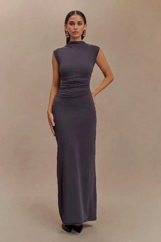 Maxi dresses with cold - shoulder cutouts for a trendy lookElliot High Neck Sleeveless Maxi Dress - Dark Charcoal Maxi dresses with cold - shoulder cutouts for a trendy lookElliot High Neck Sleeveless Maxi Dress - Dark Charcoal