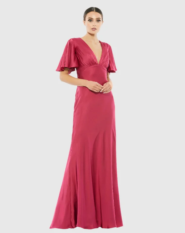 Maxi dresses with pom - pom trims for a playful and festive lookFlounce Sleeve V-Neck Trumpet Gown Maxi dresses with pom - pom trims for a playful and festive lookFlounce Sleeve V-Neck Trumpet Gown