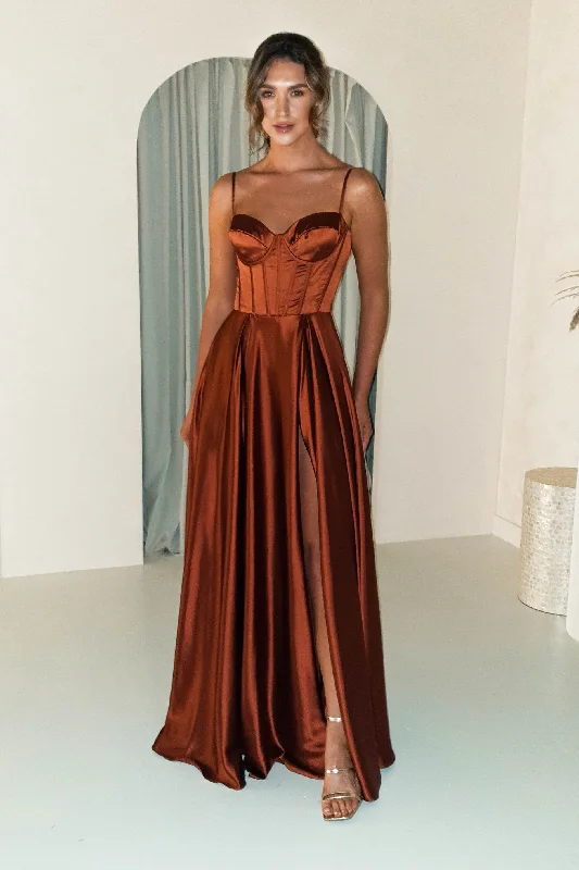 Maxi dresses with tassel accents for a fun and lively touchGeorgia Soft Satin Maxi Gown | Rust Maxi dresses with tassel accents for a fun and lively touchGeorgia Soft Satin Maxi Gown | Rust