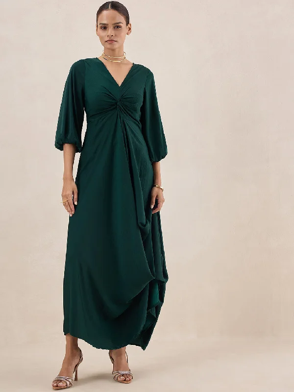 Maxi dresses with a cinched waist for a defined silhouetteGreen Satin Front Twisted Maxi Dress Maxi dresses with a cinched waist for a defined silhouetteGreen Satin Front Twisted Maxi Dress