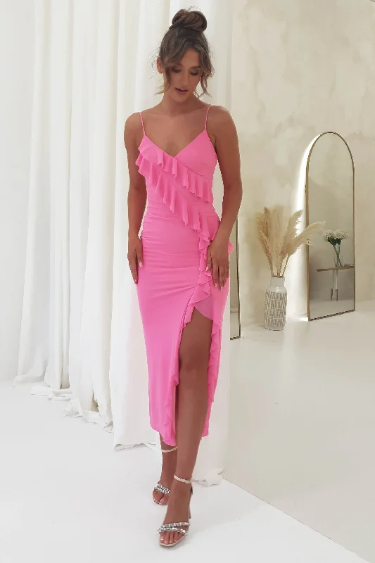 Sheer maxi dresses with lace overlays for a romantic touchJulian Ruffle Mesh Midi Dress | Pink Sheer maxi dresses with lace overlays for a romantic touchJulian Ruffle Mesh Midi Dress | Pink