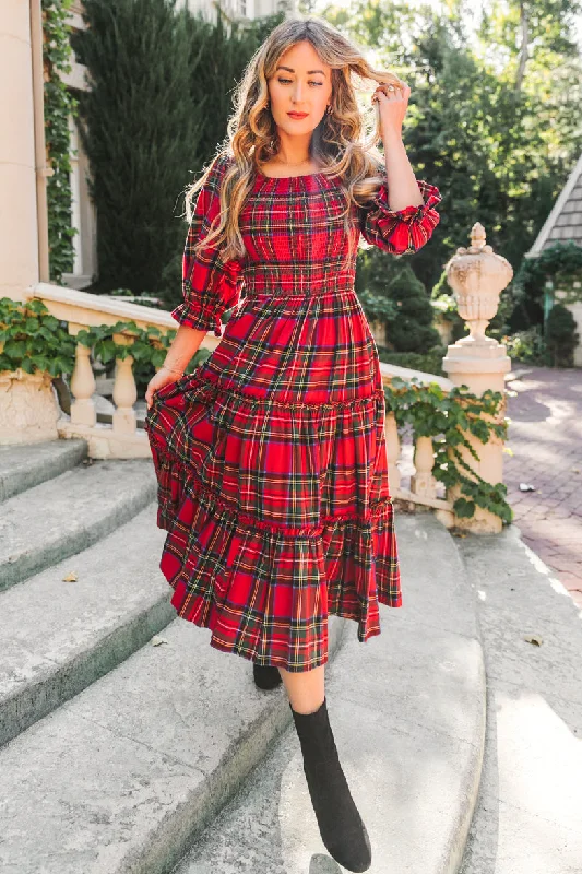 Maxi dresses with a ruffled neckline for a charming lookMadeline Dress in Holiday Plaid Maxi dresses with a ruffled neckline for a charming lookMadeline Dress in Holiday Plaid