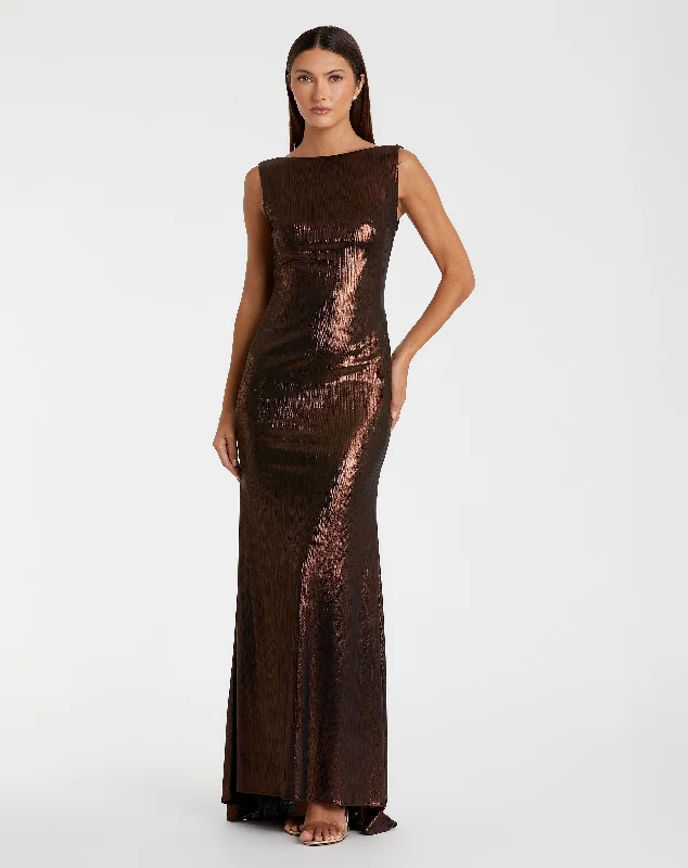 Polyester maxi dresses for easy - care and durabilityMetallic Jersey Cowl Back Column Gown Polyester maxi dresses for easy - care and durabilityMetallic Jersey Cowl Back Column Gown