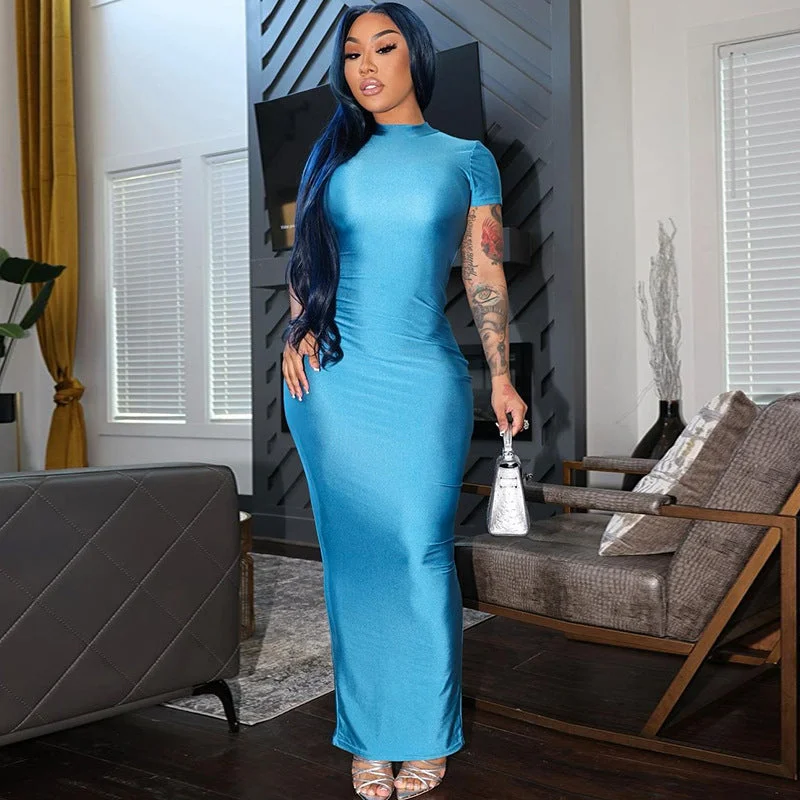 Maxi dresses with a wrap - around style for a customizable fitNew look 2023 wholesale summer short sleeve casual bodycon maxi long dresses women