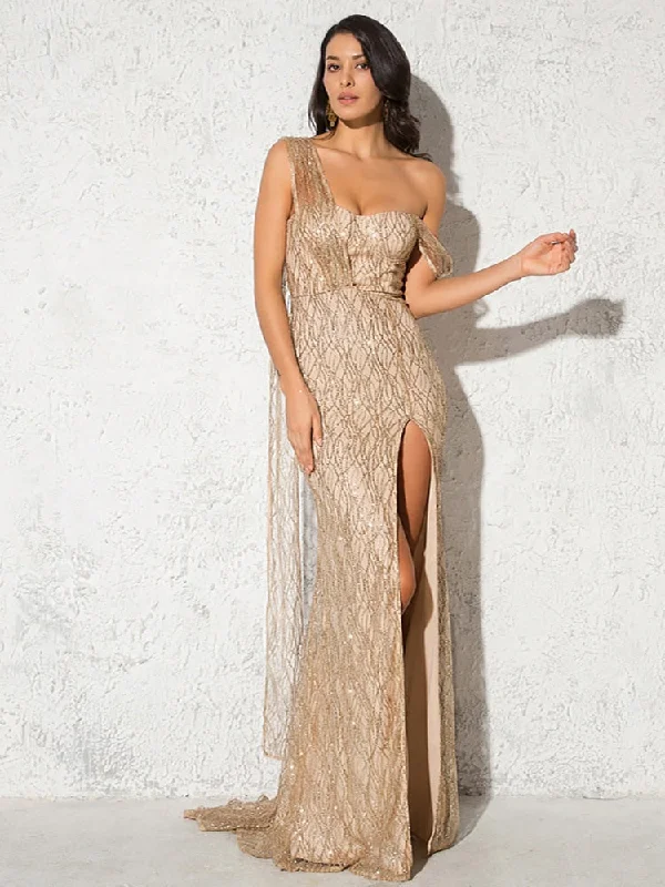 Maxi dresses with cut - out details on the sides for a modern edgeBerriesJam - One Shoulder Padded Ribbon Tulle Couture Prom Dress Maxi dresses with cut - out details on the sides for a modern edgeBerriesJam - One Shoulder Padded Ribbon Tulle Couture Prom Dress