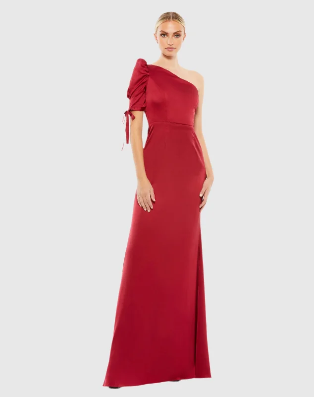 Maxi dresses with patchwork designs for a one - of - a - kind styleOne Shoulder Puff Sleeve Trumpet Gown Maxi dresses with patchwork designs for a one - of - a - kind styleOne Shoulder Puff Sleeve Trumpet Gown
