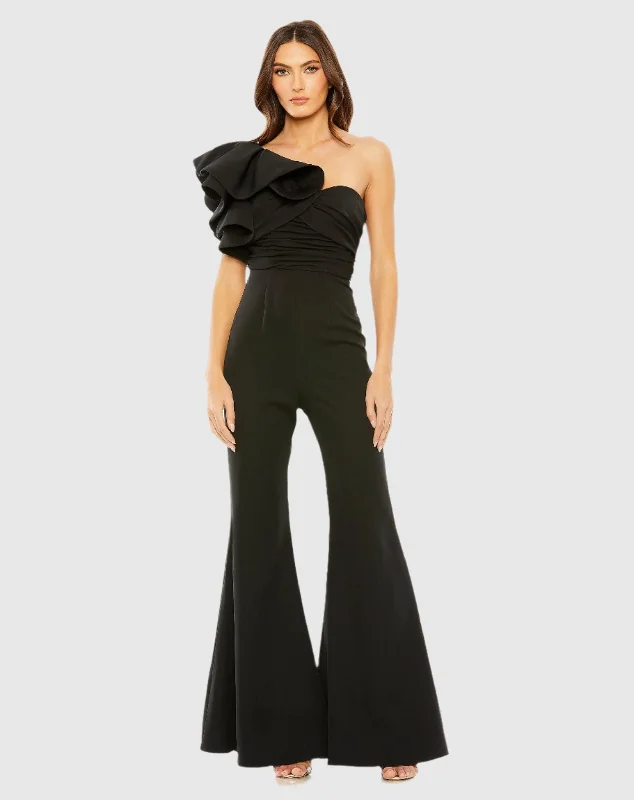 Maxi dresses with mesh panels for a sexy and trendy appearanceOne Shoulder Ruffle Detail Flare Pant Jumpsuit Maxi dresses with mesh panels for a sexy and trendy appearanceOne Shoulder Ruffle Detail Flare Pant Jumpsuit