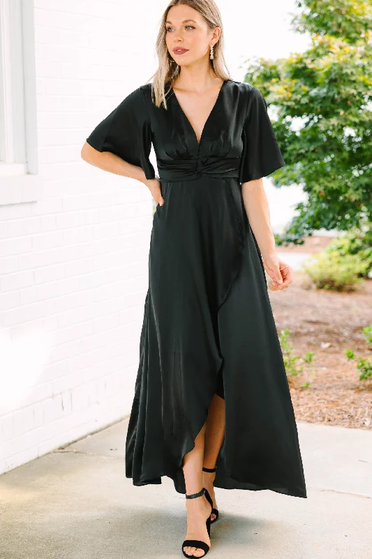 Maxi dresses with a pleated skirt for a timeless and elegant appearanceSee You Swoon Black Satin Maxi Dress Maxi dresses with a pleated skirt for a timeless and elegant appearanceSee You Swoon Black Satin Maxi Dress