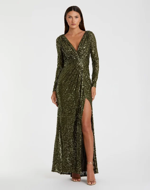 Animal print maxi dresses for a statement - making outfitSequined Long Sleeve Gown