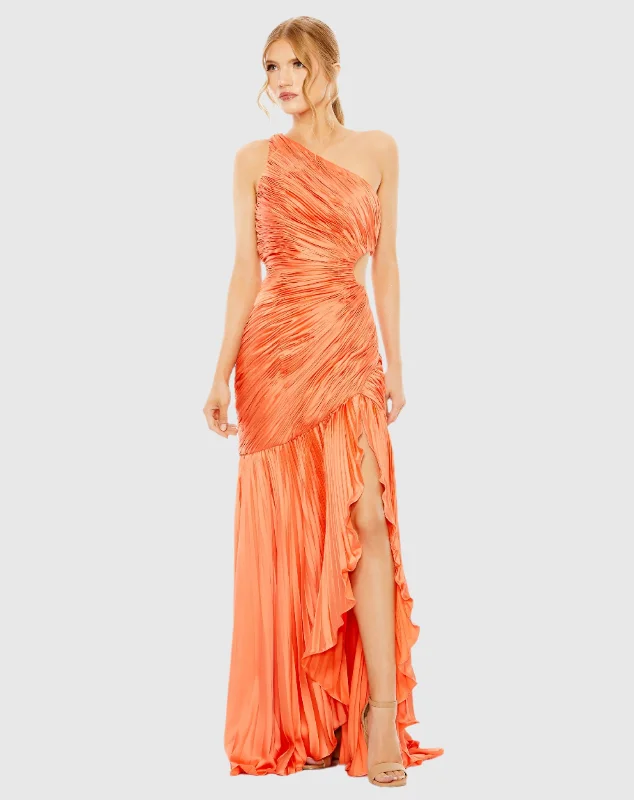 Maxi dresses with an empire waist for a flattering fit on all body typesSide Cut-Out One-Shoulder Pleated Gown Maxi dresses with an empire waist for a flattering fit on all body typesSide Cut-Out One-Shoulder Pleated Gown
