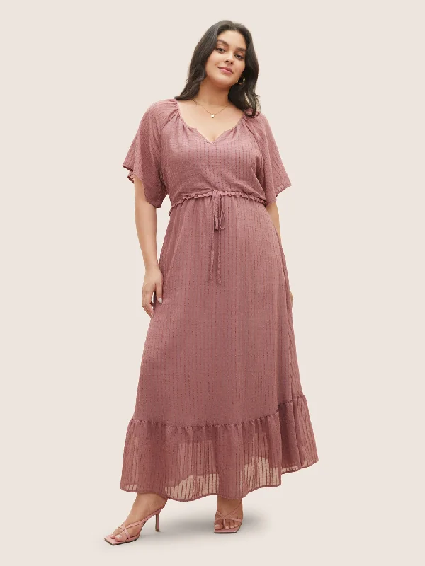 Maxi dresses with off - the - shoulder styles for a romantic and breezy lookSolid Striped Notched Ties Up Pocket Flutter Maxi Dress Maxi dresses with off - the - shoulder styles for a romantic and breezy lookSolid Striped Notched Ties Up Pocket Flutter Maxi Dress