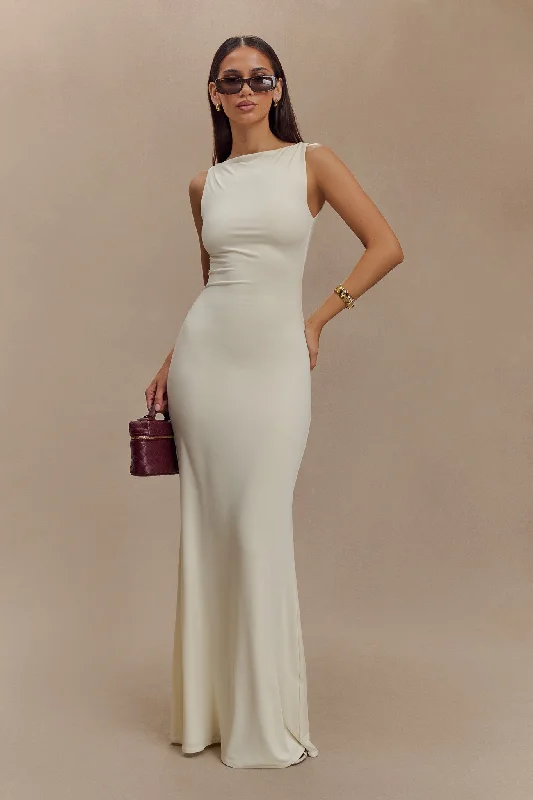 Maxi dresses with mesh panels for a sexy and trendy appearanceTarna Sleeveless Slinky Maxi Dress - Bone Maxi dresses with mesh panels for a sexy and trendy appearanceTarna Sleeveless Slinky Maxi Dress - Bone