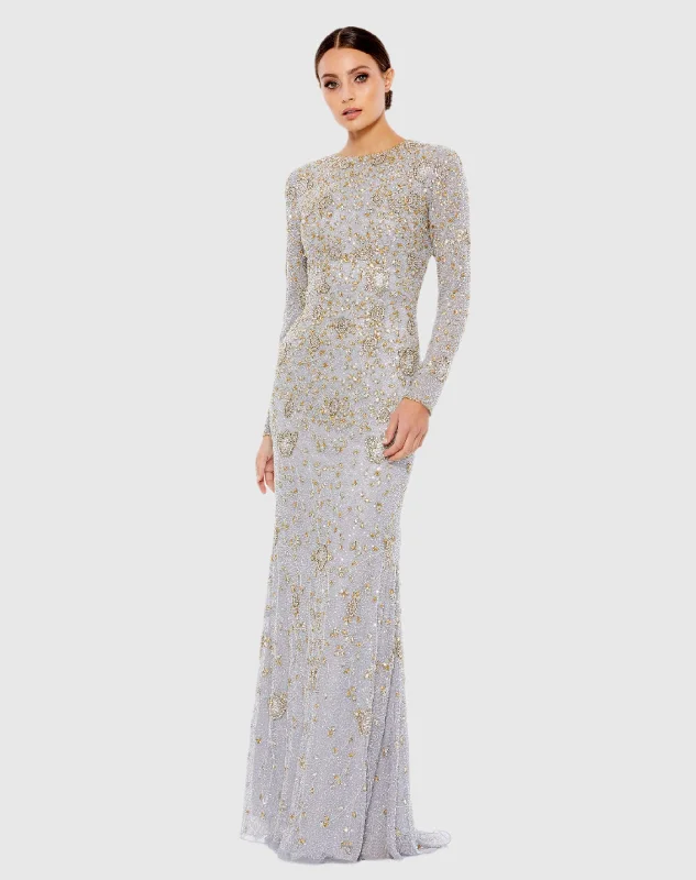 Maxi dresses with pocket details for added functionalityTwo Tone Beaded High Neck Long Sleeve Gown Maxi dresses with pocket details for added functionalityTwo Tone Beaded High Neck Long Sleeve Gown