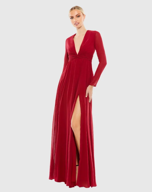Leather maxi dresses for an edgy and bold appearanceV-Neck Front Twist Long Sleeve Gown Leather maxi dresses for an edgy and bold appearanceV-Neck Front Twist Long Sleeve Gown