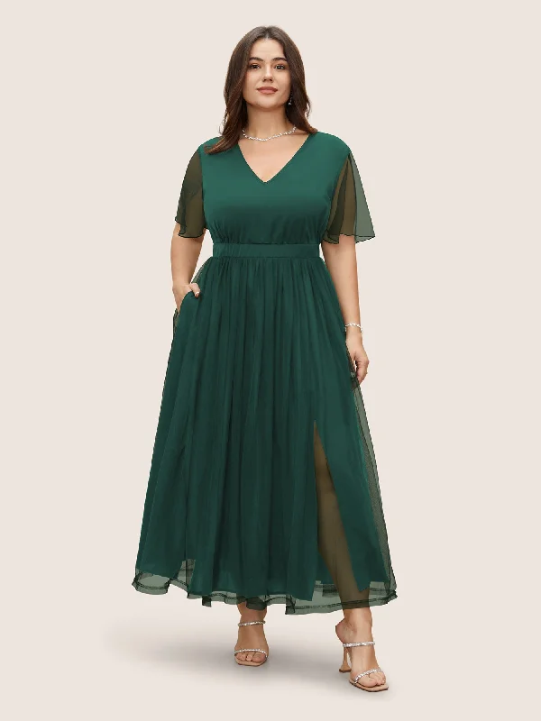 Maxi dresses with polka dot prints for a playful styleV Neck Mesh Patchwork Split Hem Dress Maxi dresses with polka dot prints for a playful styleV Neck Mesh Patchwork Split Hem Dress