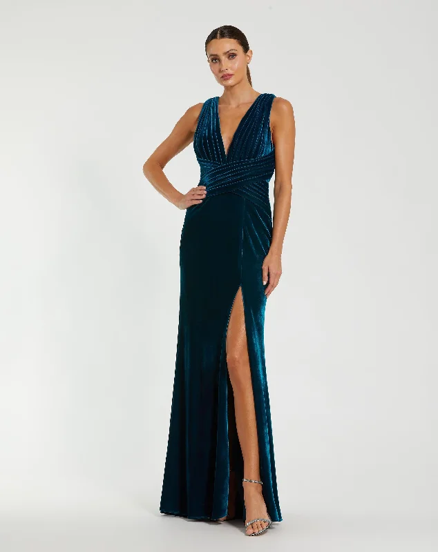Plaid maxi dresses for fall fashion eventsVelvet Pleated Sleeveless Plunge Neckline Gown Plaid maxi dresses for fall fashion eventsVelvet Pleated Sleeveless Plunge Neckline Gown
