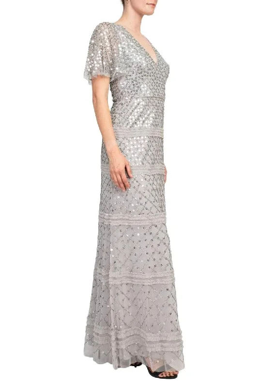 Cotton wedding guest dresses with smocked details for a casual weddingAidan Mattox MD1E206559 - Short Sleeve Sequined Evening Dress Cotton wedding guest dresses with smocked details for a casual weddingAidan Mattox MD1E206559 - Short Sleeve Sequined Evening Dress