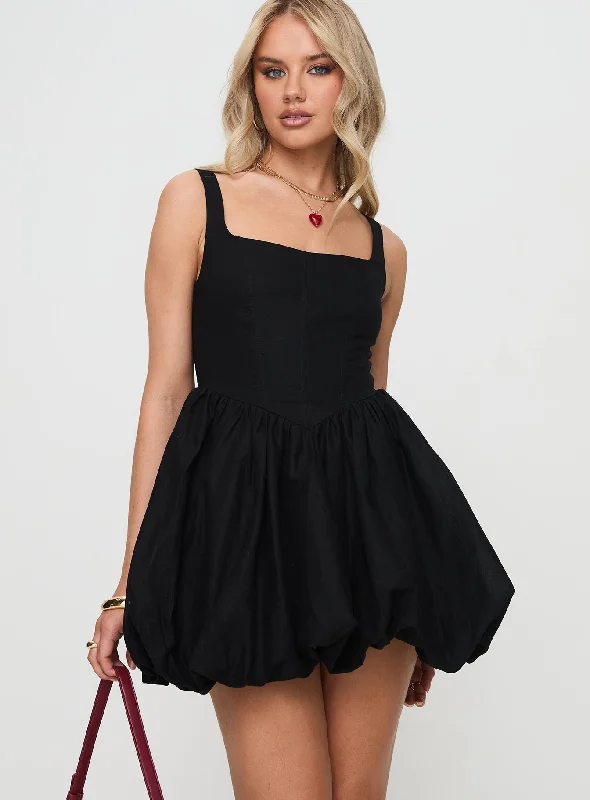 Satin mini dresses for a luxurious feelAlcott Bubble Hem Mini Dress Black