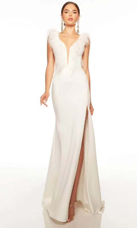 Sheer wedding guest dresses with lace inserts and long sleevesAlyce Paris 7087 - Plunging Neck Dress Sheer wedding guest dresses with lace inserts and long sleevesAlyce Paris 7087 - Plunging Neck Dress