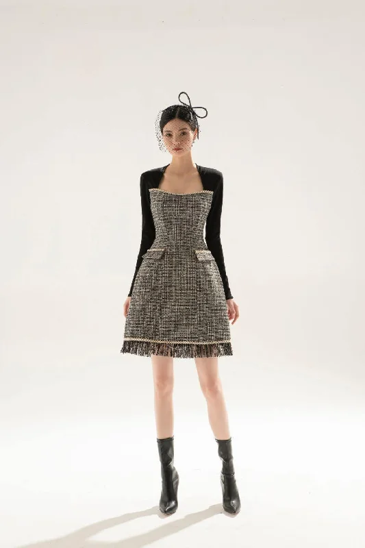 Mini dresses with empire waists for a flattering fitAmora A-line Square Neck Tweed Mini Dress