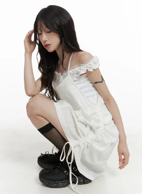 Mini dresses with cold - shoulder designsCotton String Cami Mini Dress CA408