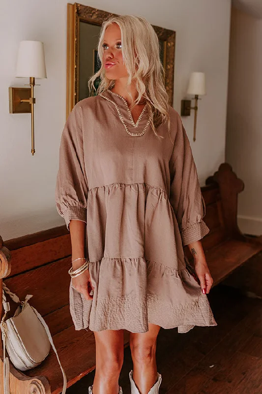 Mini dresses with fringe for a bohemian styleDreamy Moment Mini Dress in Mocha