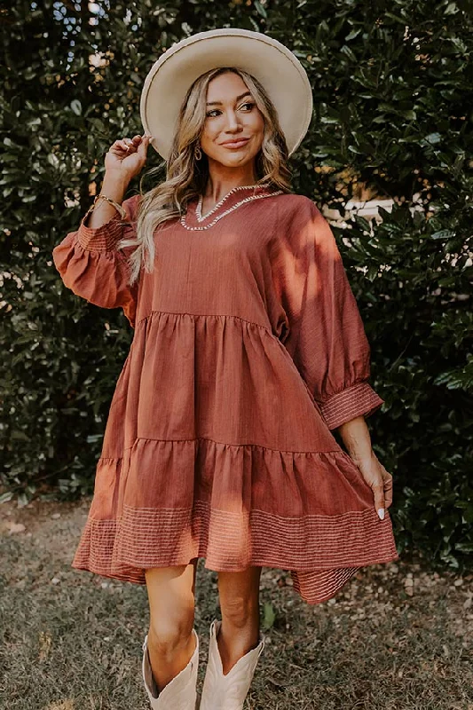 Linen mini dresses for a breathable summer optionDreamy Moment Mini Dress in Rust