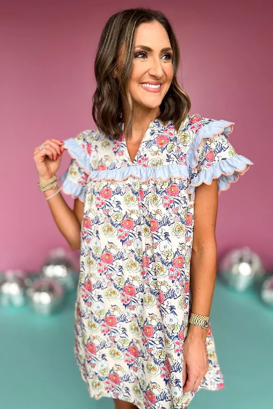 Sequined mini dresses for New Year's EveEcru Multi Floral Print Contrast Scallop Detail Tiered Ruffle Sleeve Dress Sequined mini dresses for New Year's EveEcru Multi Floral Print Contrast Scallop Detail Tiered Ruffle Sleeve Dress
