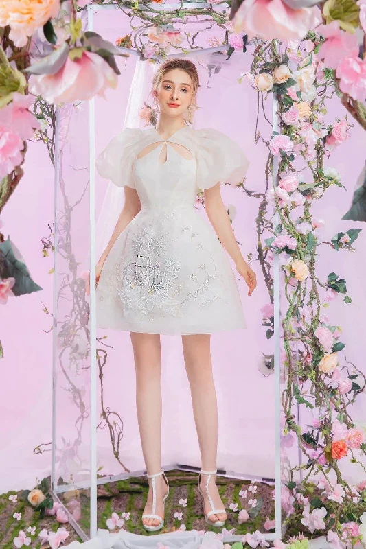 Mini dresses with tassel accents for a fun touchEirlys A-line Puffy Sleeved Silk Organza Mini Dress