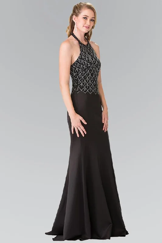 Wrap - style wedding guest dresses with bow accentsElizabeth K - GL2285 Beaded Halter Trumpet Dress Wrap - style wedding guest dresses with bow accentsElizabeth K - GL2285 Beaded Halter Trumpet Dress