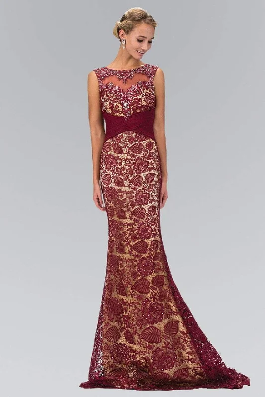Wedding guest dresses with abstract prints and long trainsElizabeth K - GL1415 Bejeweled Illusion Trumpet Gown