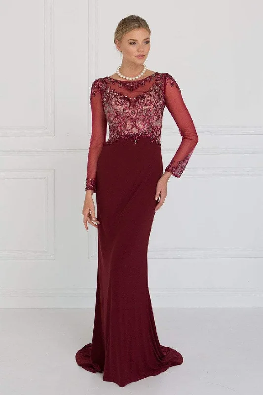 Satin wedding guest dresses with side slits for a sexy touchElizabeth K - GL1506 Sheer Long Sleeves Sequined Evening Dress Satin wedding guest dresses with side slits for a sexy touchElizabeth K - GL1506 Sheer Long Sleeves Sequined Evening Dress