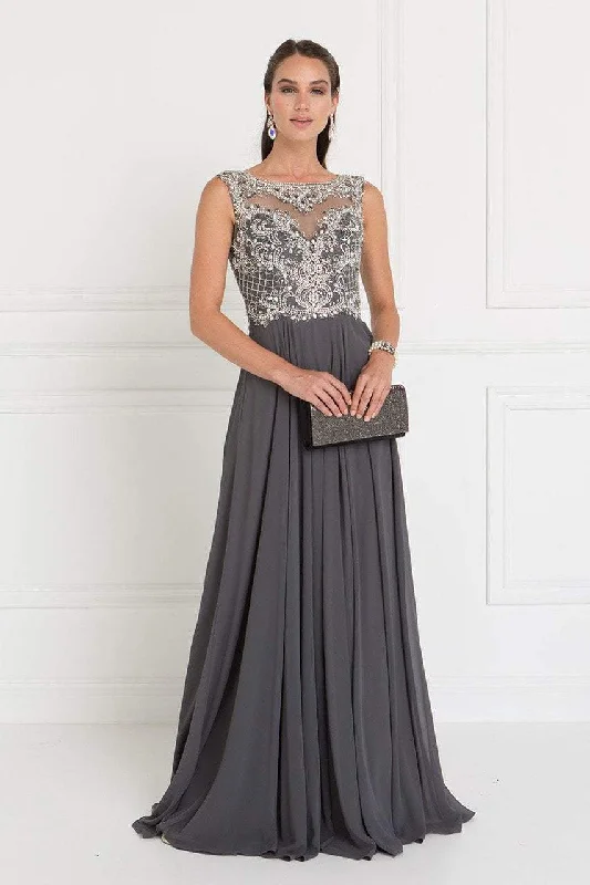 Sequined wedding guest dresses for an evening weddingElizabeth K - GL1565 Jeweled Illusion Bateau Chiffon A-line Gown Sequined wedding guest dresses for an evening weddingElizabeth K - GL1565 Jeweled Illusion Bateau Chiffon A-line Gown