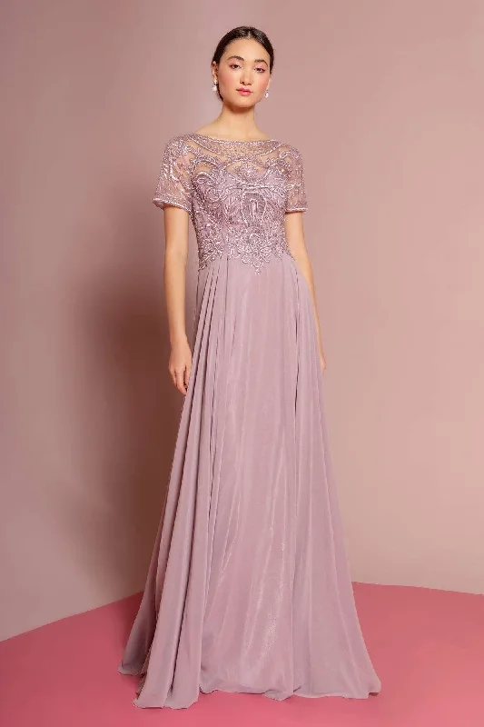 Metallic wedding guest dresses for a glamorous weddingElizabeth K - GL2683 Floral Embroidered Bateau Dress Metallic wedding guest dresses for a glamorous weddingElizabeth K - GL2683 Floral Embroidered Bateau Dress