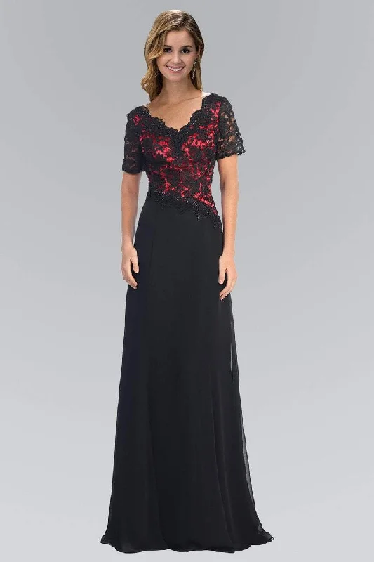 Wedding guest dresses with pom - pom trims for a playful lookElizabeth K - GL2000 Lace V-Neck A-Line Dress