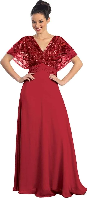 Sleeveless wedding guest dresses with ruffled hemsElizabeth K - GL1145 Sequined V-neck Chiffon A-line Dress Sleeveless wedding guest dresses with ruffled hemsElizabeth K - GL1145 Sequined V-neck Chiffon A-line Dress