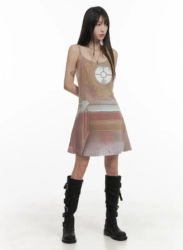 Denim mini dresses with distressed detailsGraphic Muse Mini Dress OA426
