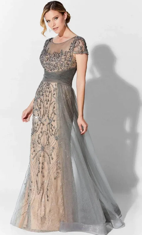 Bow - backed wedding guest dresses in silk for a luxurious feelIvonne D 122D62W - Short Sleeved Stone-Embellished Gown