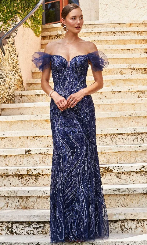 Satin wedding guest dresses with side slits for a sexy touchIvonne D 122D64W - Tulle Off-Shoulder Formal Gown