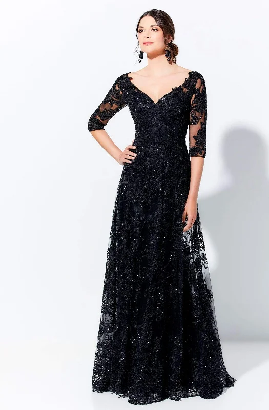 Wedding guest dresses with cold - shoulder designs and solid colorsIvonne D by Mon Cheri - 120D02 Lace V-Neck Mother of the Bride Gown