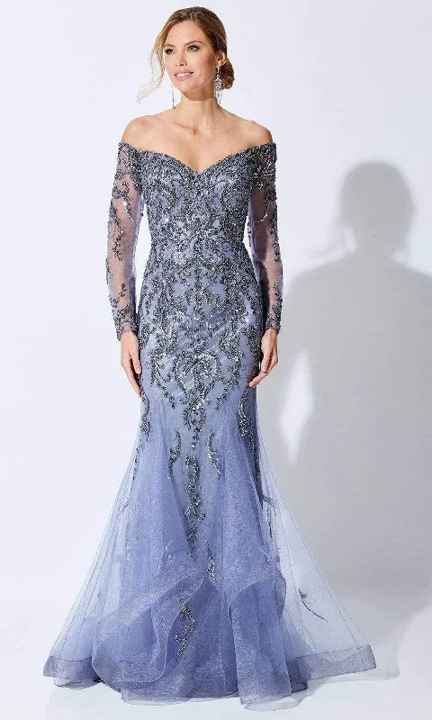 Wedding guest dresses with tassel - adorned belts and A - line skirtsIvonne D by Mon Cheri - 221D48  Off-Shoulder Trumpet Mother of the Bride Dress