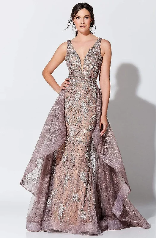 Polka - dot - printed wedding guest dresses with short sleevesIvonne D for Mon Cheri - 119D56 Embroidered Gown with Train